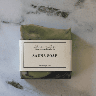Eucalyptus Tallow Soap a bar of sauna soap with label