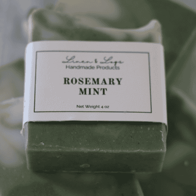 Rosemary Mint Tallow Soap Bar colored green and white