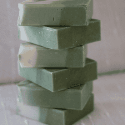 Stack of six (6) green and white Rosemary Mint Tallow Soap Bars