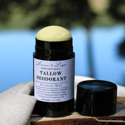 Aluminum-free tallow deodorant, scent rosemary mint