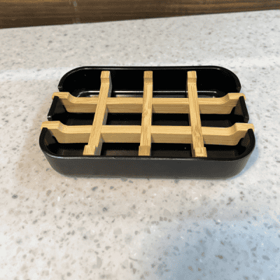 black eco soap dish with a bamboo insert