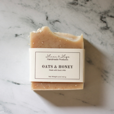 oats and honey tallow bar of soap made by linen and logs shop