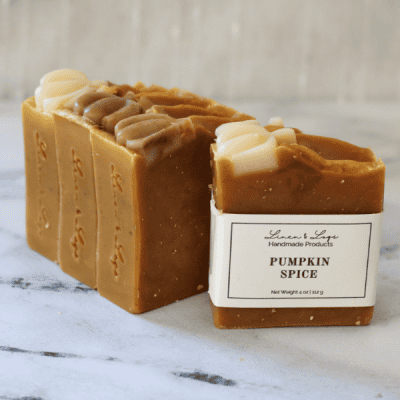 pumpkin spice tallow soap bars in a line