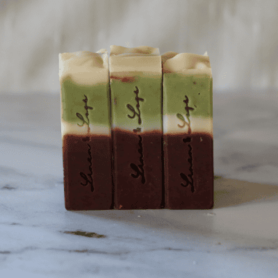 peppermint soap three bars of peppermint candy soap bars showing linen & logs stamp